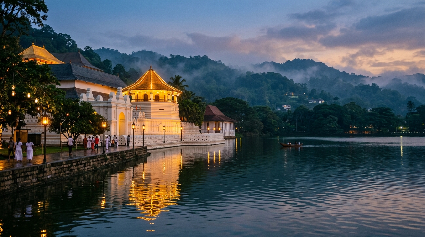 Temple of the Sacred Tooth Relic Dalada Maligawa beside Kandy Lake